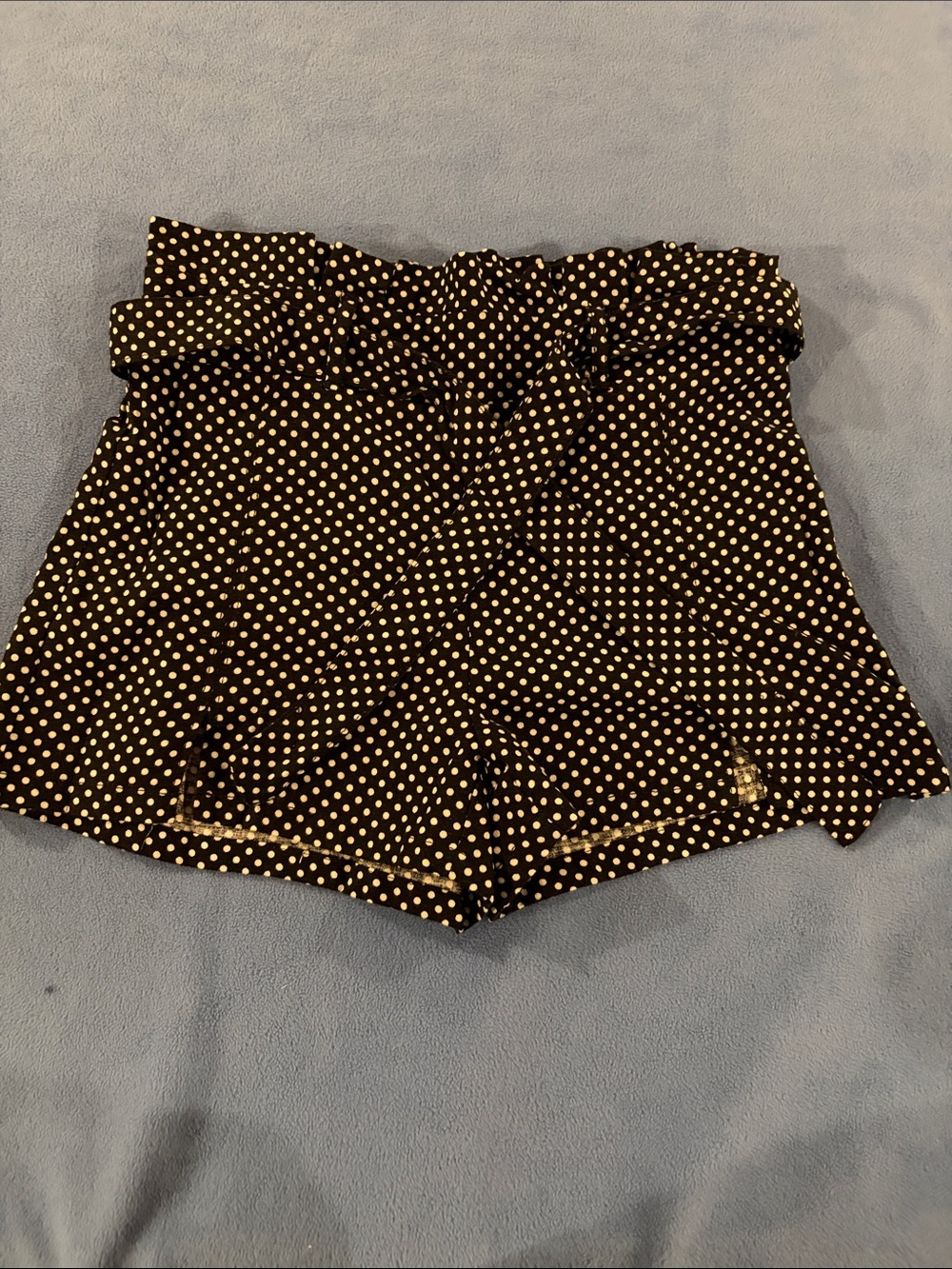 Rewash Black with White Polka Dot High-Waist Paperbag Shorts